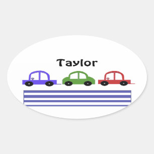 Racing Cars and Stripes Oval Sticker