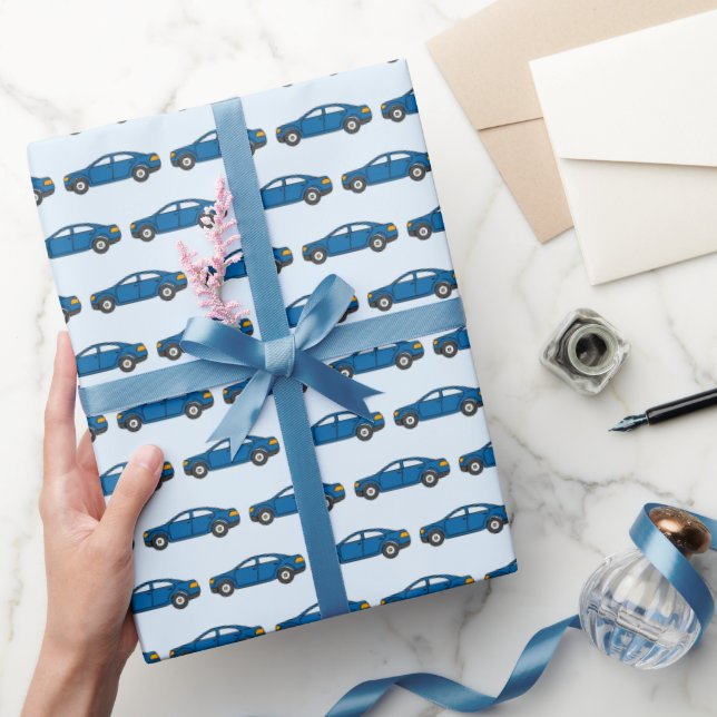 Racing Cars Race Retro Blue Birthday Kids  Wrapping Paper (Gifting)