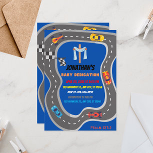 Racing Cars Racetrack Baby Boy Dedication  Invitation
