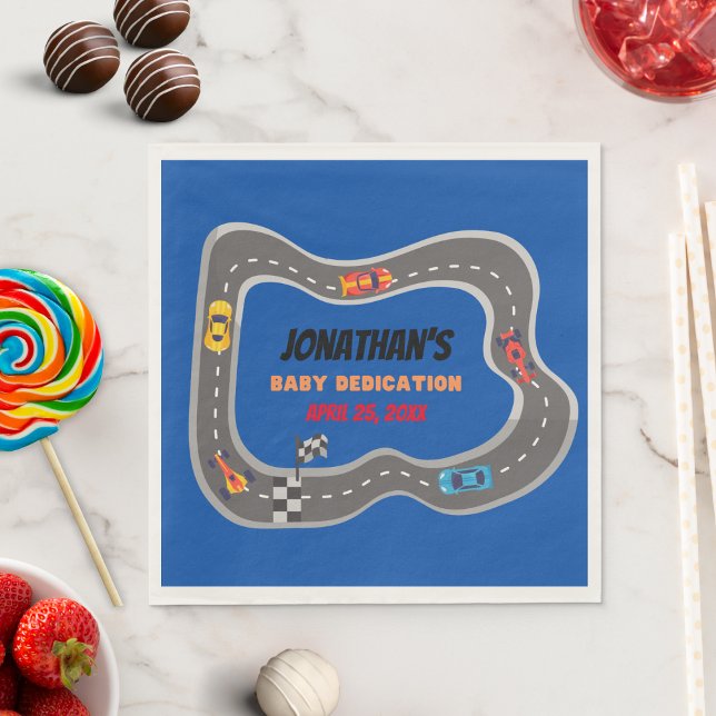 Racing Cars Racetrack Baby Boy Dedication Napkin (Creator Uploaded)
