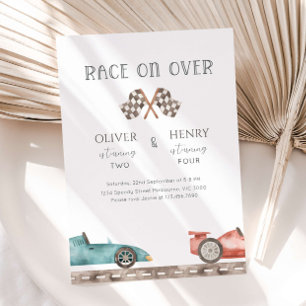 Racing Cars Siblings Joint Birthday Party Invitation