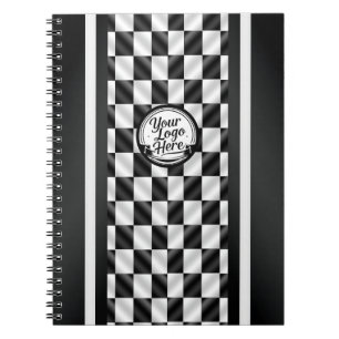 Racing Checkered Black White Sport Logo Notebook