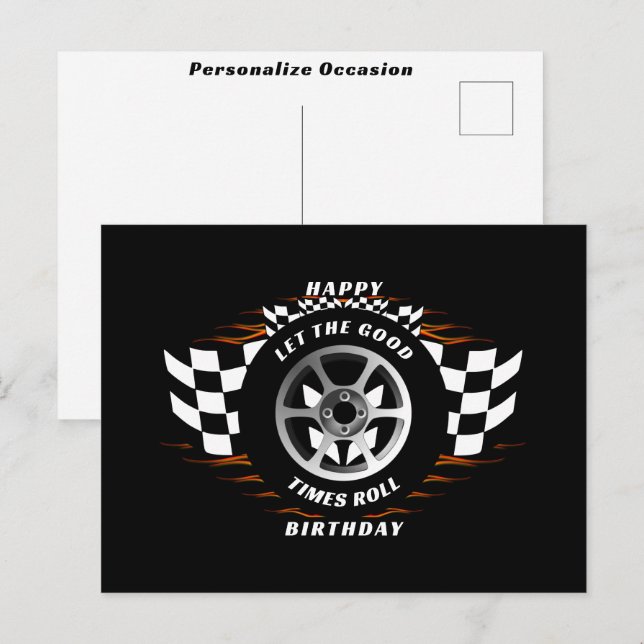 Racing Checkered Flag Happy Birthday Occasions    Holiday Postcard (Front/Back)