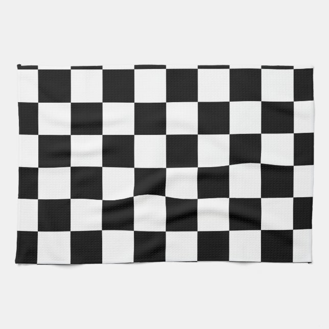 Racing Chequered Flag Pattern Large Black Tea Towel (Horizontal)