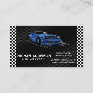 Racing Chequered Flags Blue Sports Car Business Card