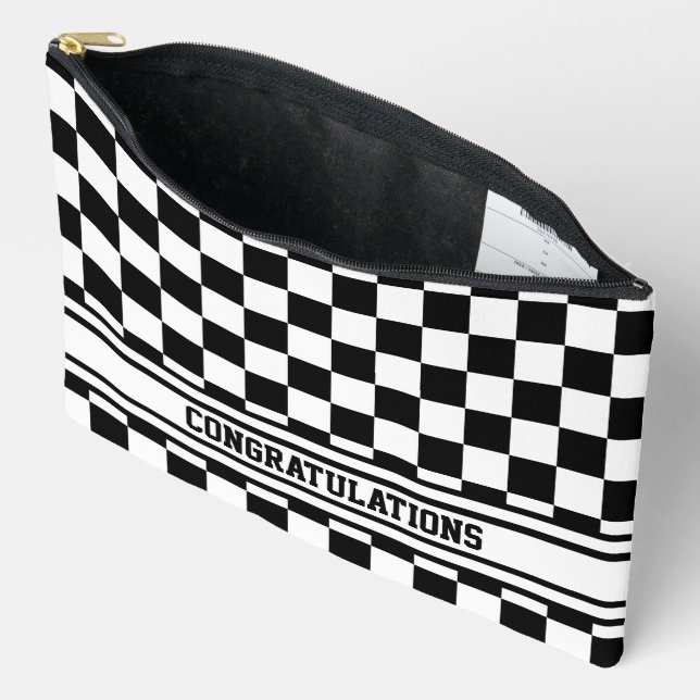 Racing Chequered Winners Flag Black and White Accessory Pouch (Open)
