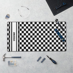 Racing Chequered Winners Flag Black and White Desk Mat