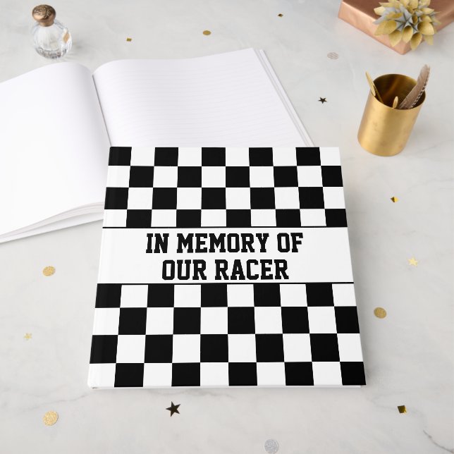 Racing Chequered Winners Flag Black and White Guest Book (Front Open)