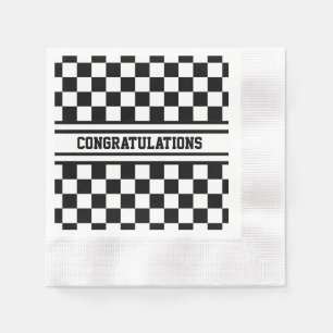 Racing Chequered Winners Flag Black and White Napkin