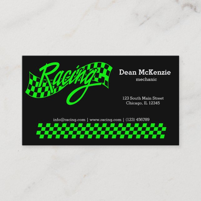 Racing, choose your background colour business card (Front)