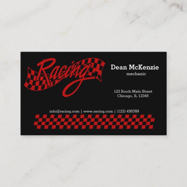 Racing, choose your background colour business card (Front)