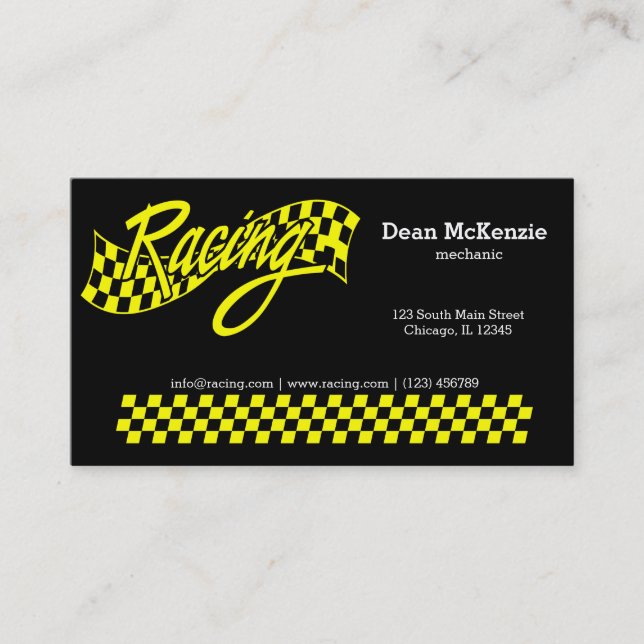 Racing, choose your background colour business card (Front)