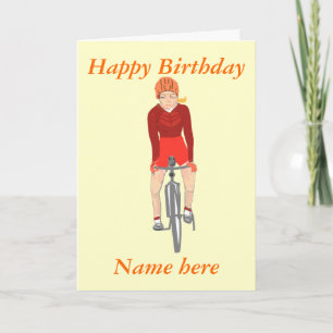 Racing Cyclist, woman add name and text Card