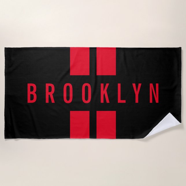 Racing Fan Race Double Stripes Custom Name Classic Beach Towel (Front)