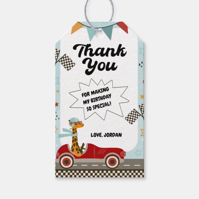 Racing Fast Car Birthday Thank You Tag (Front)