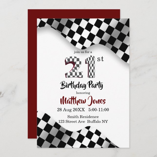 Racing Flag 21st. Birthday Invitations (Front/Back)