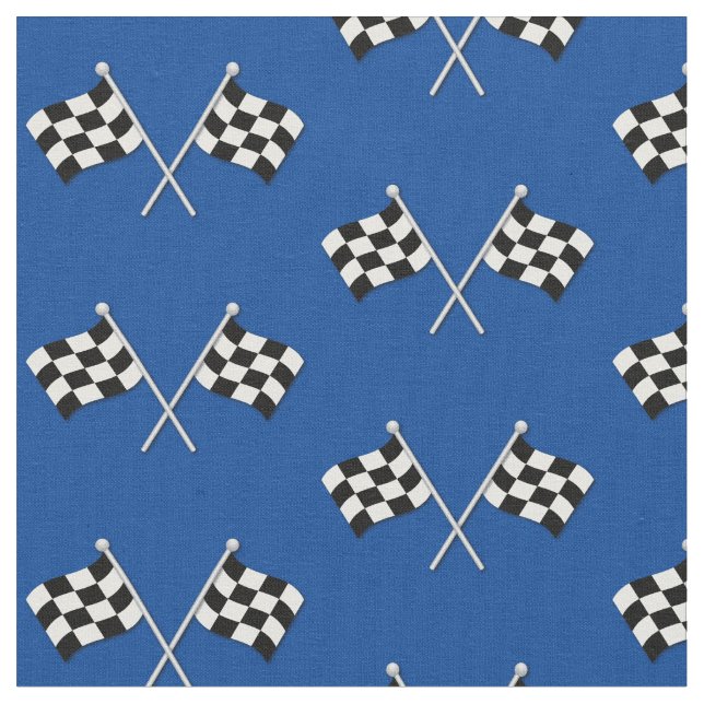 Racing Flags Cute Blue Fabric (Close Up)