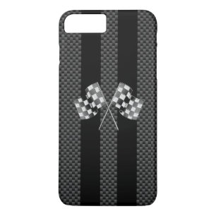 Racing Flags Design on Stripes Carbon Fibre Style iPhone 8 Plus/7 Plus Case