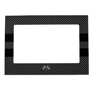 Racing Flags on Black Stripes Carbon Fibre Style Magnetic Picture Frame