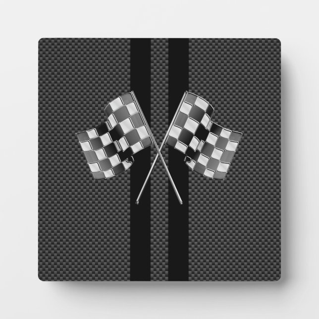 Racing Flags on Stripes Carbon Fibre Like Style Plaque (Front)