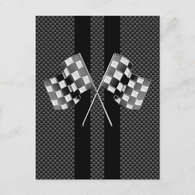 Racing Flags on Stripes Carbon Fibre Like Style Postcard (Front)