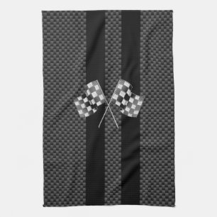 Racing Flags on Stripes Carbon Fibre Like Style Tea Towel