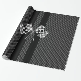 Racing Flags on Stripes Carbon Fibre Like Style Wrapping Paper