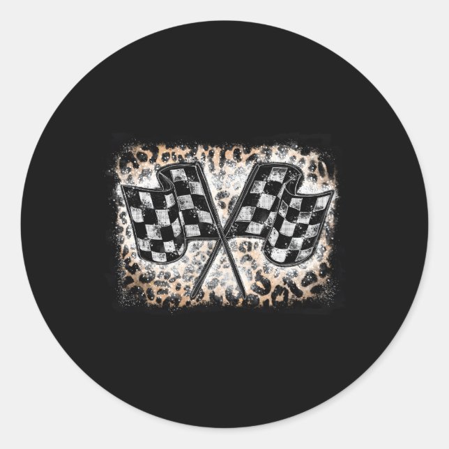 Racing Flags Racer Chequered Race Leopard Grunge Classic Round Sticker (Front)