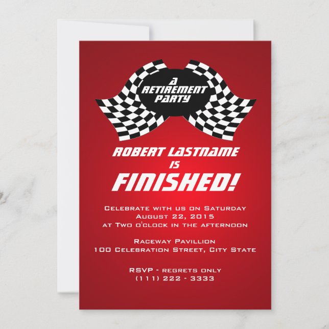 Racing Flags Retirement Party Red Invitation (Front)