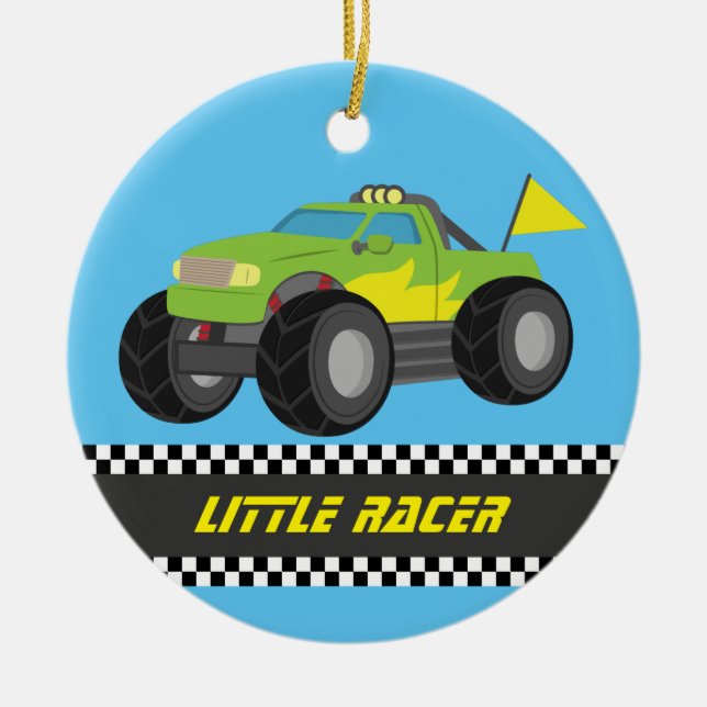 Racing Green Monster Truck Racer Boys Room Decor Ceramic Ornament (Front)