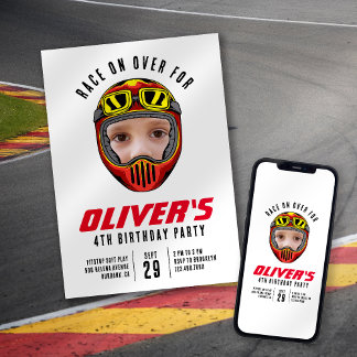 Racing Helmet Photo Birthday Party Invitation