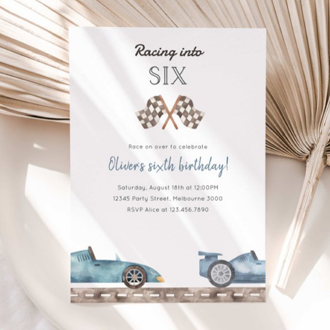Racing Into Six Blue Car 5th Birthday Invitation (Creator Uploaded)