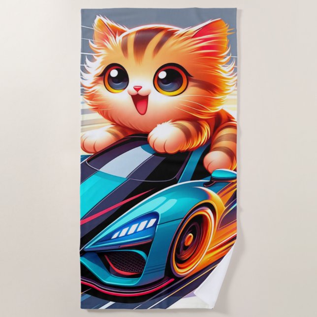 Racing Kitten Beach Towel (Front)