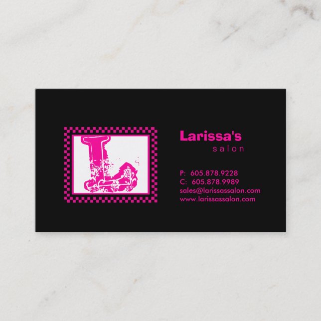 Racing Monogram Business Card Black Pink (Front)