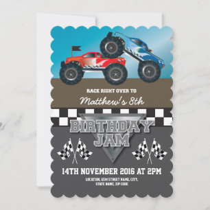 Racing Monster Jam Trucks Personalised Birthday Invitation