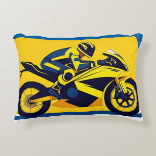Racing Motorcycle and Rider Decorative Cushion