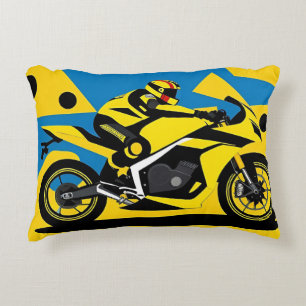 Racing Motorcycle and Rider Decorative Cushion