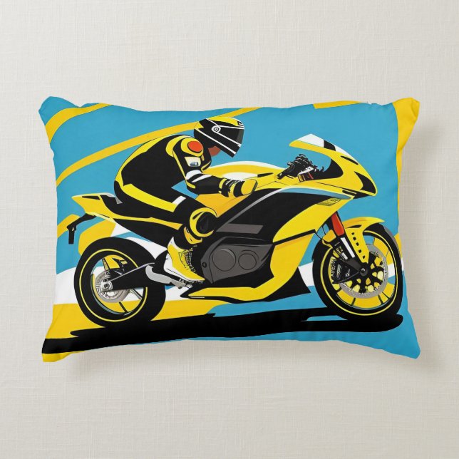 Racing Motorcycle and Rider Decorative Cushion (Front)