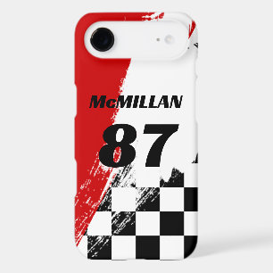 Racing Name Number Red Checkered Black and White