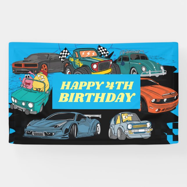 Racing party backdrop, go kart party, car banner (Horizontal)