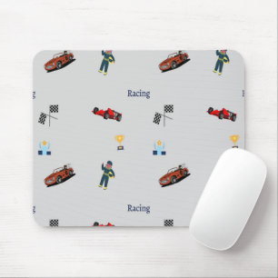 Racing pattern on grey mouse pad
