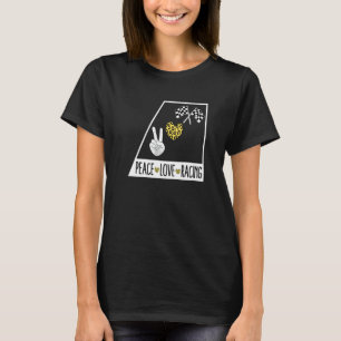 Racing Peace Love Racecar Chequered Flag Race Trac T-Shirt