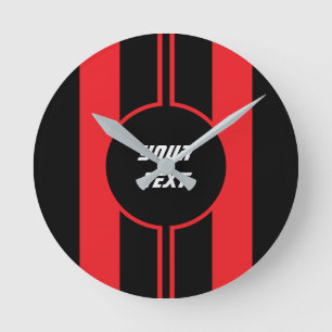 Racing Red Double Stripes Sports Custom Round Clock
