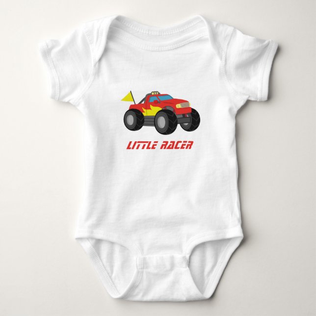 Racing Red Monster Truck, for Baby Boys Bodysuit (Front)