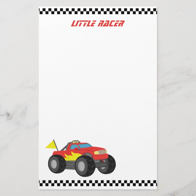 Racing Red Monster Truck, for Racer Boys Stationery (Front)