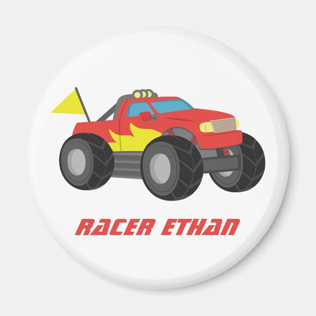 Racing Red Monster Truck Personalised Magnet (Front)
