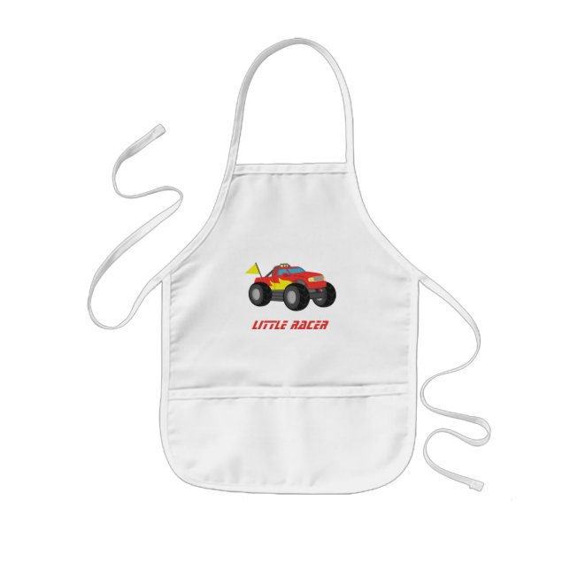 Racing Red Monster Truck Racer Boys Personalised Kids Apron (Front)
