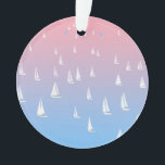 Racing sailboats in the open sea  ornament<br><div class="desc">Sailing sail boats in distance on the open blue and pink sea Regatta at sunrise. Sailing yacht glides over the waves. Regatta boats on the ocean. Sailboats on a sailing event illustration. Regatta boat race minimal and abstract design. Sailing sport</div>
