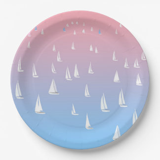 Racing sailboats in the open sea   paper plate