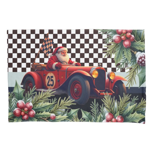 Racing Santa Claus holiday Pillowcase (Front)